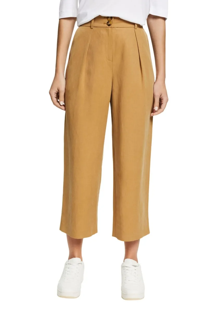 Esprit Hosen*Mit Leinen: Hose mit verkürztem Bein camel