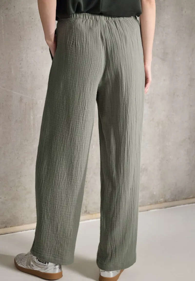STREET ONE STUDIO Hosen*Musselin Wide Leg Hose pale mud green