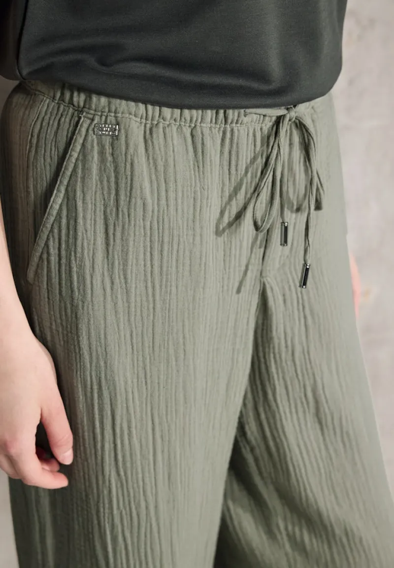 STREET ONE STUDIO Hosen*Musselin Wide Leg Hose pale mud green