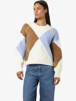 Noisy May Pullover & Sweatshirts*NMARMIE L/S O-NECK ARGYLE KNIT FWD Cloud Dancer