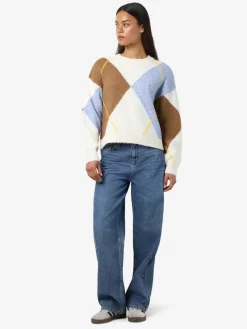 Noisy May Pullover & Sweatshirts*NMARMIE L/S O-NECK ARGYLE KNIT FWD Cloud Dancer