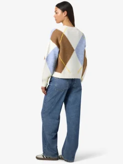 Noisy May Pullover & Sweatshirts*NMARMIE L/S O-NECK ARGYLE KNIT FWD Cloud Dancer