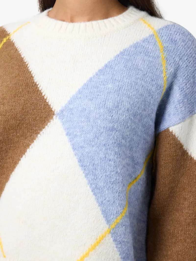 Noisy May Pullover & Sweatshirts*NMARMIE L/S O-NECK ARGYLE KNIT FWD Cloud Dancer