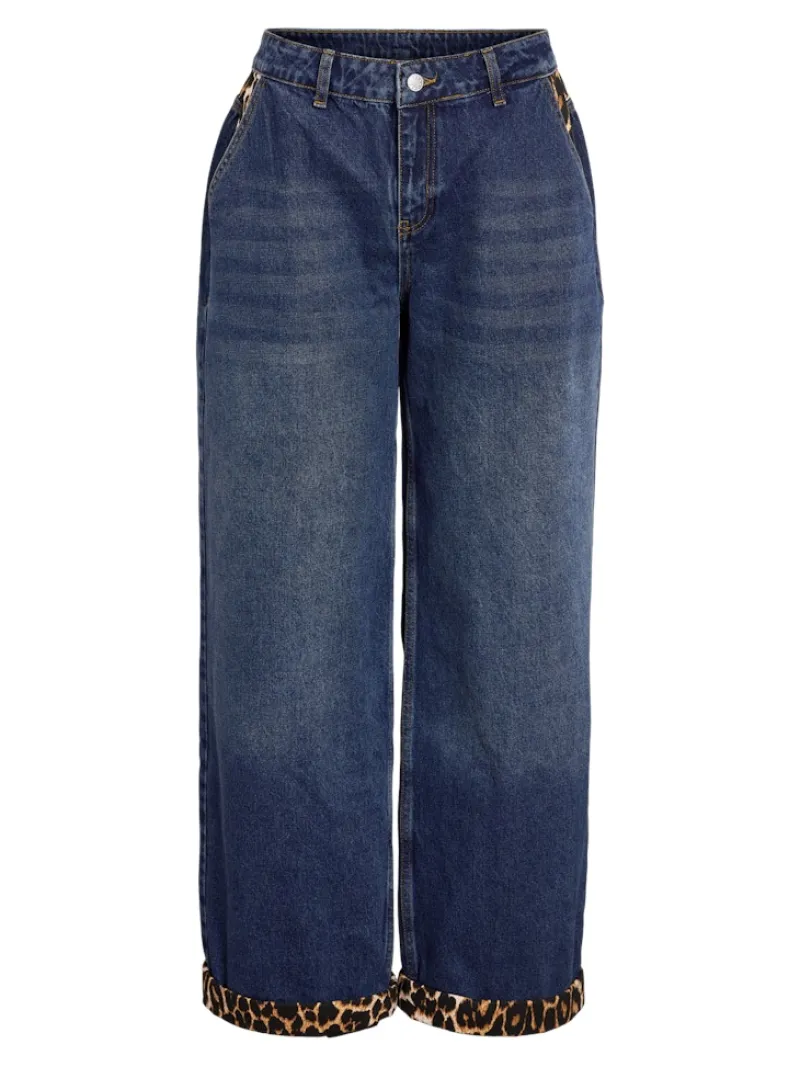 Noisy May Jeans*NMCORE NW LEOPATCH WIDE LEG JEAN FO050DB Dark Blue Denim