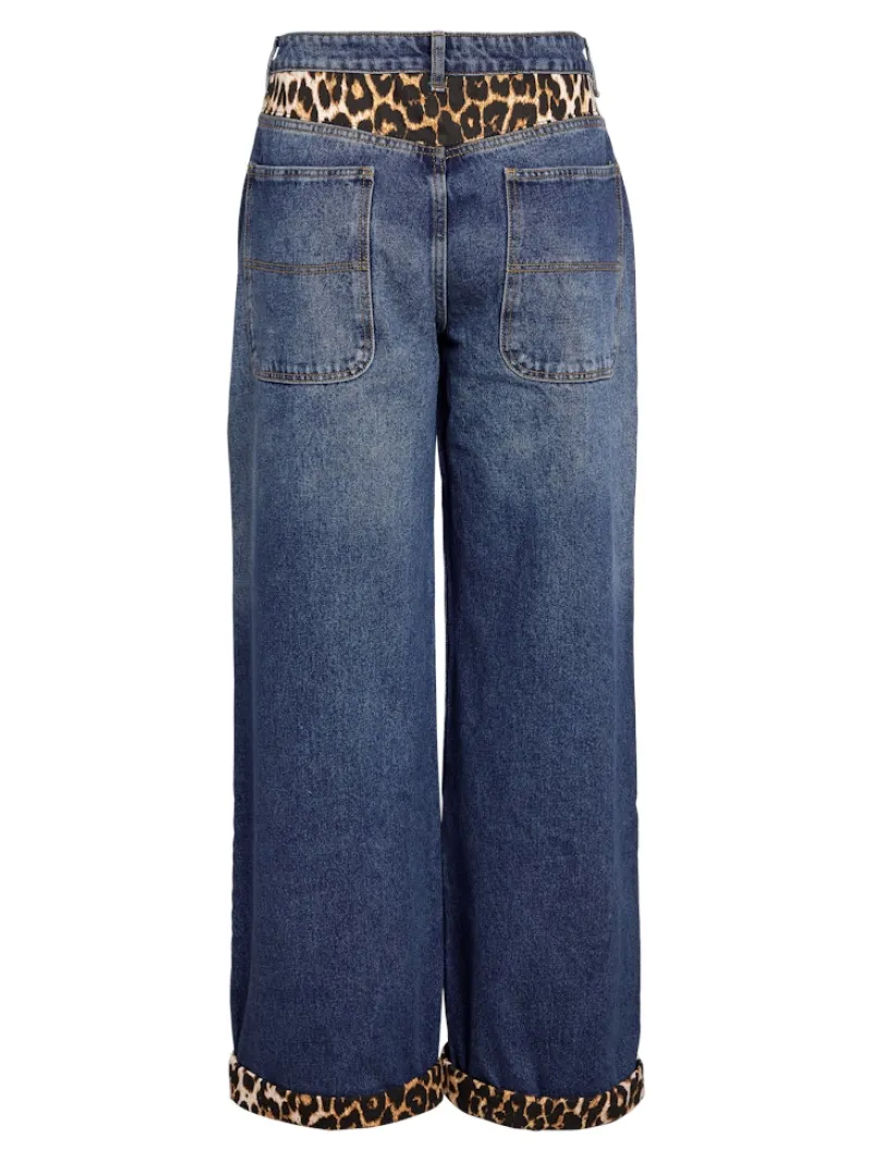 Noisy May Jeans*NMCORE NW LEOPATCH WIDE LEG JEAN FO050DB Dark Blue Denim