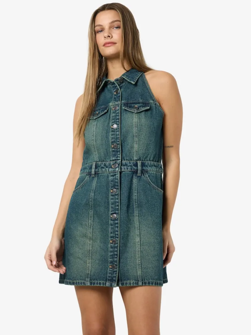 Noisy May Kleider*NMLARDIE SH SL TNTD DNM DRS VI587DB NOOS Dark Blue Denim