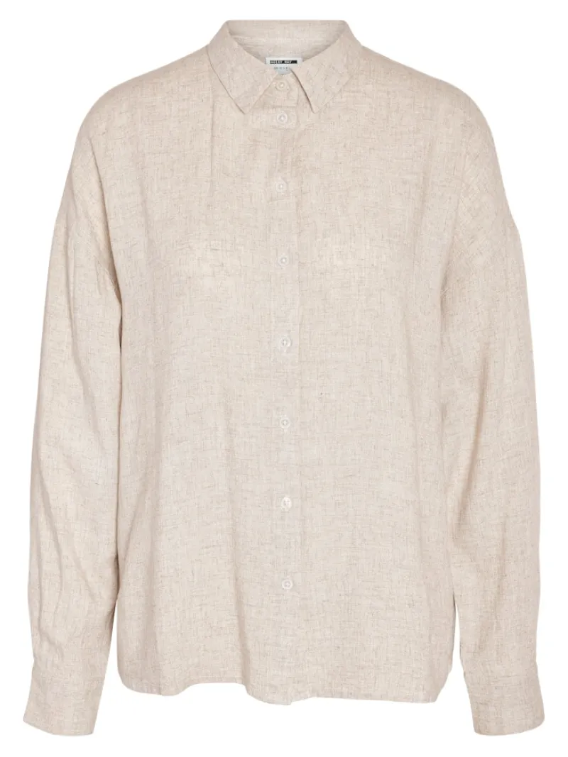 Noisy May Blusen*NMLEILANI L/S LOOSE SHIRT WVN NOOS Natural