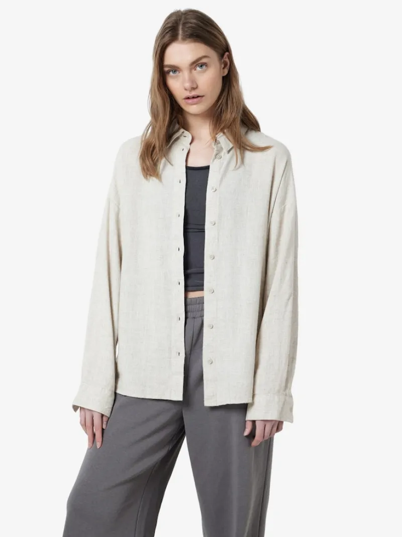 Noisy May Blusen*NMLEILANI L/S LOOSE SHIRT WVN NOOS Natural