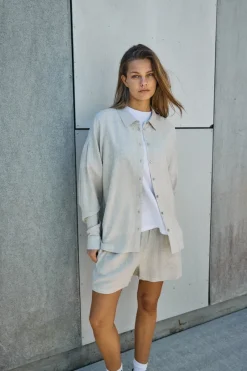 Noisy May Blusen*NMLEILANI L/S LOOSE SHIRT WVN NOOS Natural