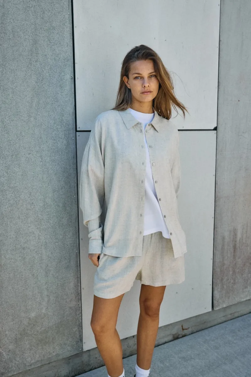 Noisy May Blusen*NMLEILANI L/S LOOSE SHIRT WVN NOOS Natural