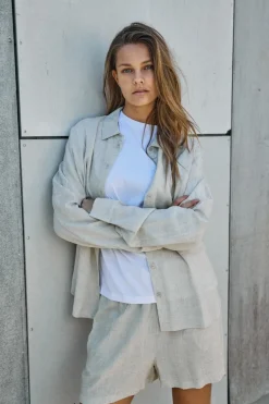 Noisy May Blusen*NMLEILANI L/S LOOSE SHIRT WVN NOOS Natural