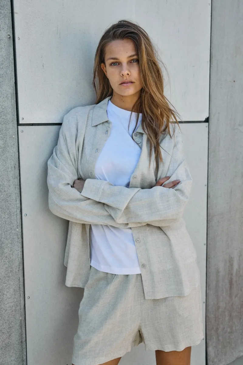 Noisy May Blusen*NMLEILANI L/S LOOSE SHIRT WVN NOOS Natural