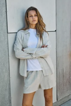 Noisy May Blusen*NMLEILANI L/S LOOSE SHIRT WVN NOOS Natural