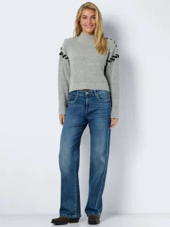 Noisy May Jeans*NMYOLANDA NW WIDE LEG STUD JEANS AZ308MB Medium Blue Denim