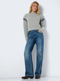Noisy May Jeans*NMYOLANDA NW WIDE LEG STUD JEANS AZ308MB Medium Blue Denim