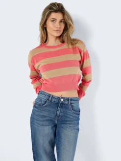 Noisy May Pullover & Sweatshirts*NMZOE L/S O-NECK CROP KNIT NOOS Sun Kissed Coral