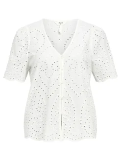 Object Blusen*OBJBITTEN S/S RE V-NECK TOP DIV Cloud Dancer