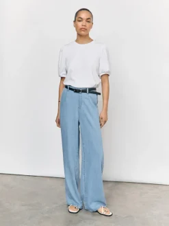 Object Hosen*OBJFRAME LISA WIDE MW PANT NOOS Light Blue Denim