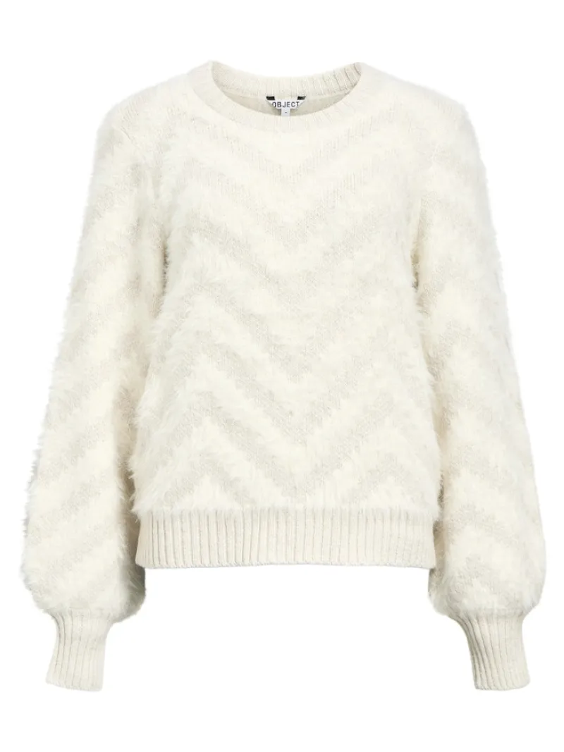 Object Pullover & Sweatshirts*OBJHOLLOW L/S RE KNIT PULLOVER NOOS white sand