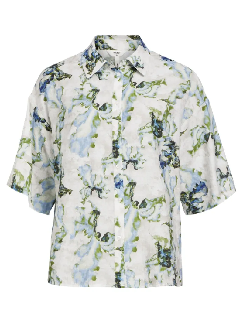 Object Blusen*OBJIDDA S/S SHIRT REP white sand