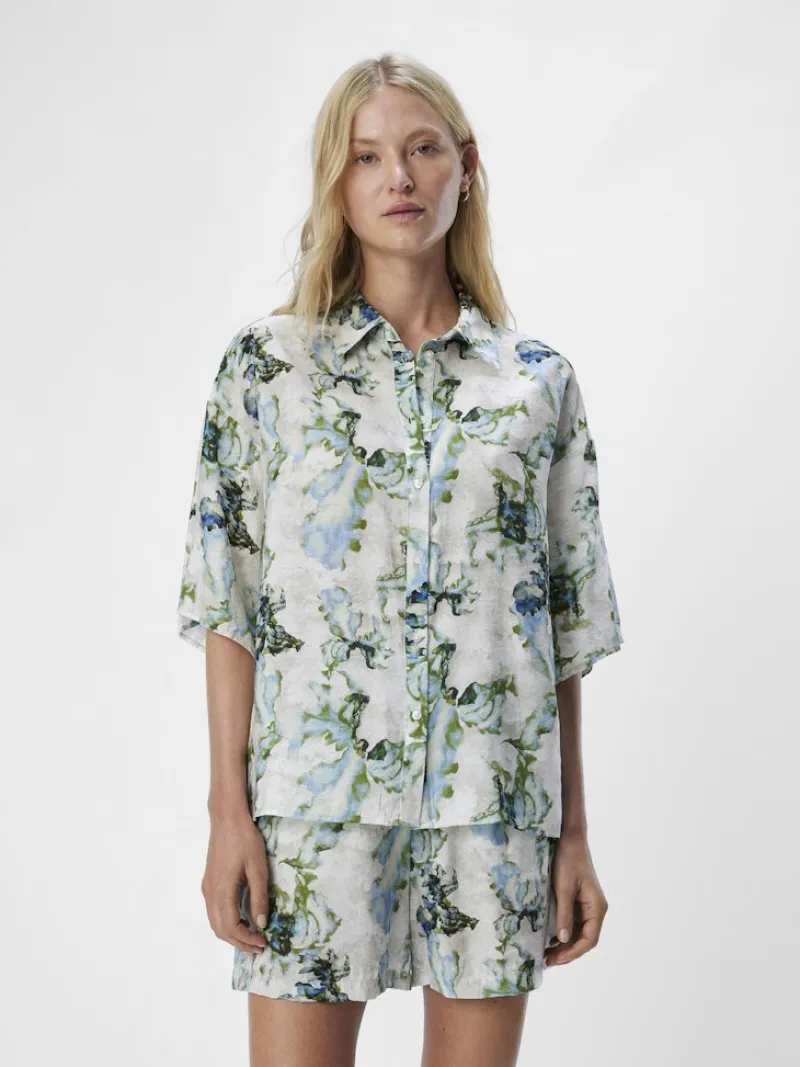 Object Blusen*OBJIDDA S/S SHIRT REP white sand