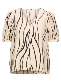 Object Blusen*OBJJACIRA S/S V-NECK TOP NOOS sandshell