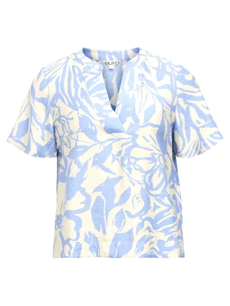 Object Blusen*OBJKARINA S/S RE V-NECK TOP NOOS sandshell