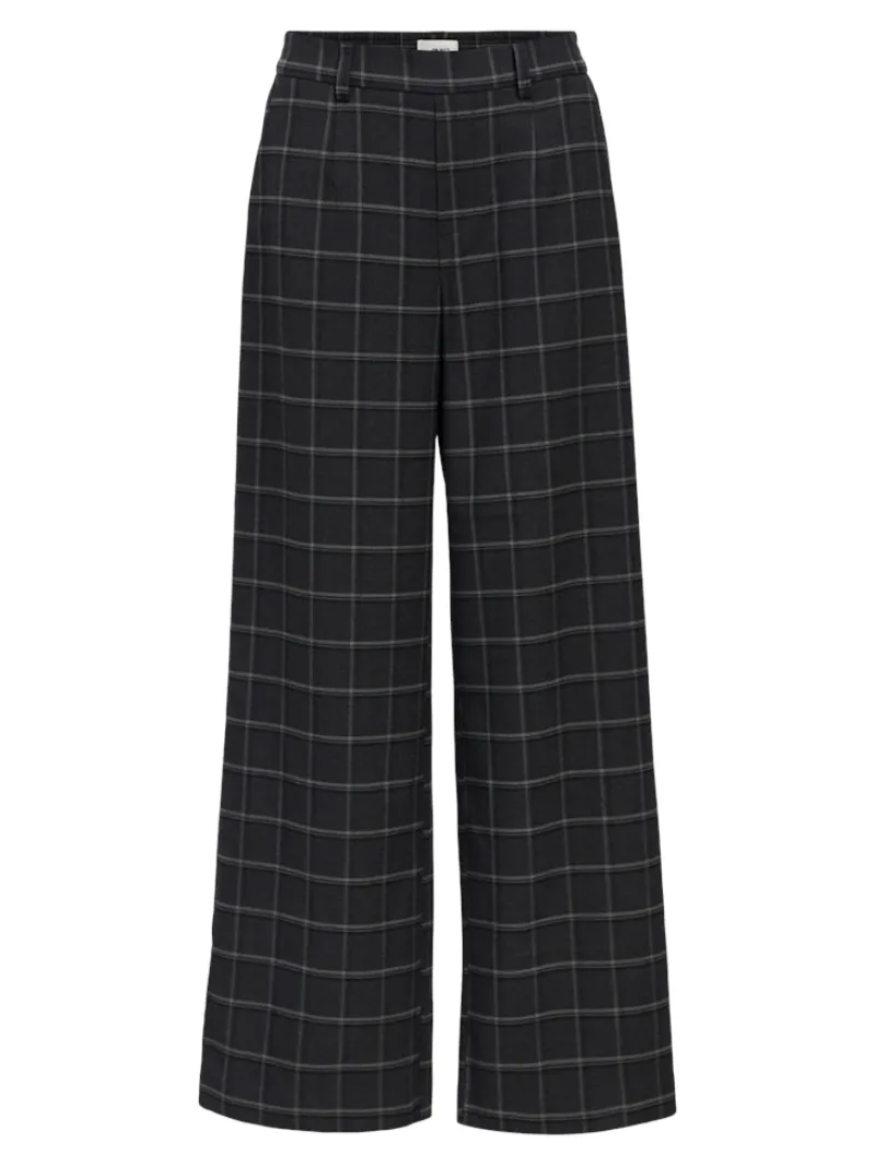 Object Hosen*OBJLISA WIDE PANT AOP NOOS Dark Grey Melange