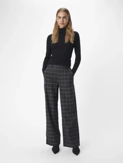Object Hosen*OBJLISA WIDE PANT AOP NOOS Dark Grey Melange