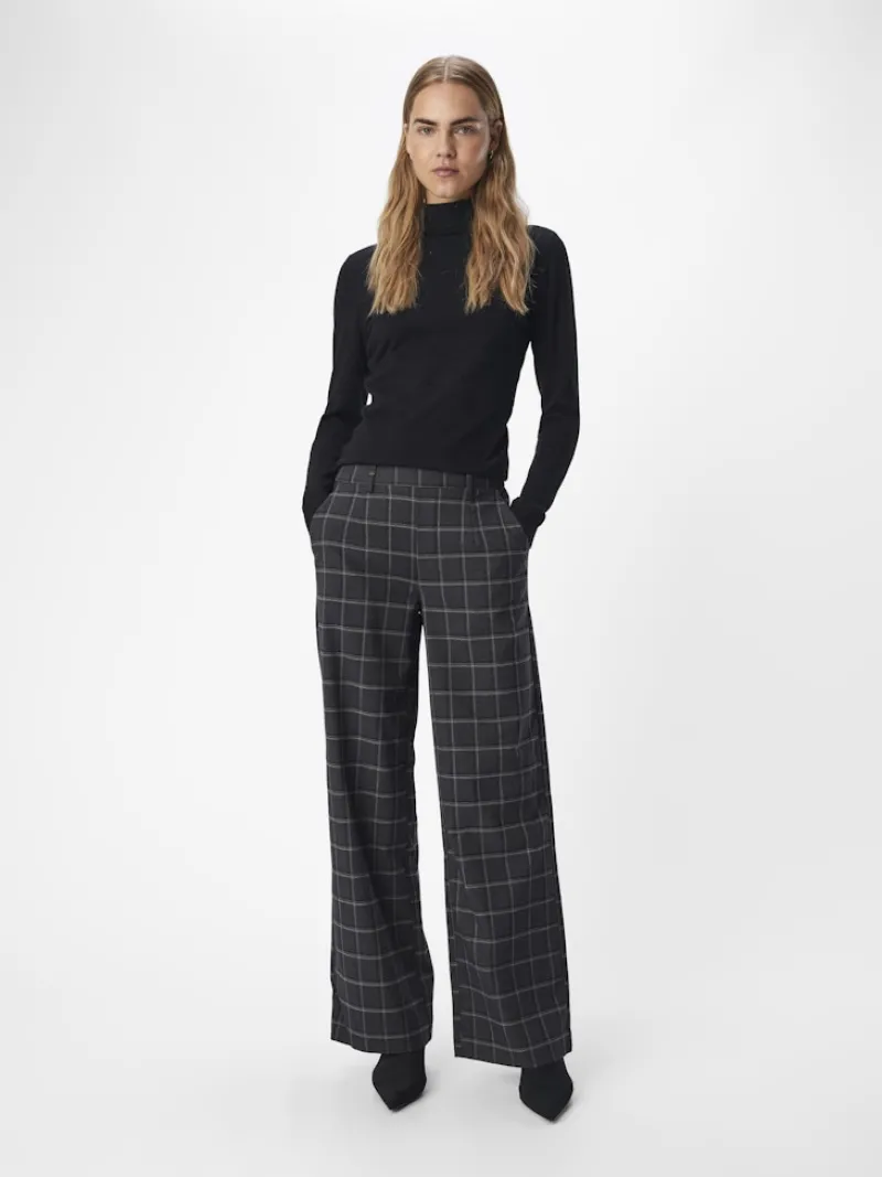 Object Hosen*OBJLISA WIDE PANT AOP NOOS Dark Grey Melange