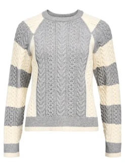 Object Pullover & Sweatshirts*OBJMEG LS LO O-NECK CABLE KNIT DIV Medium Grey Melange