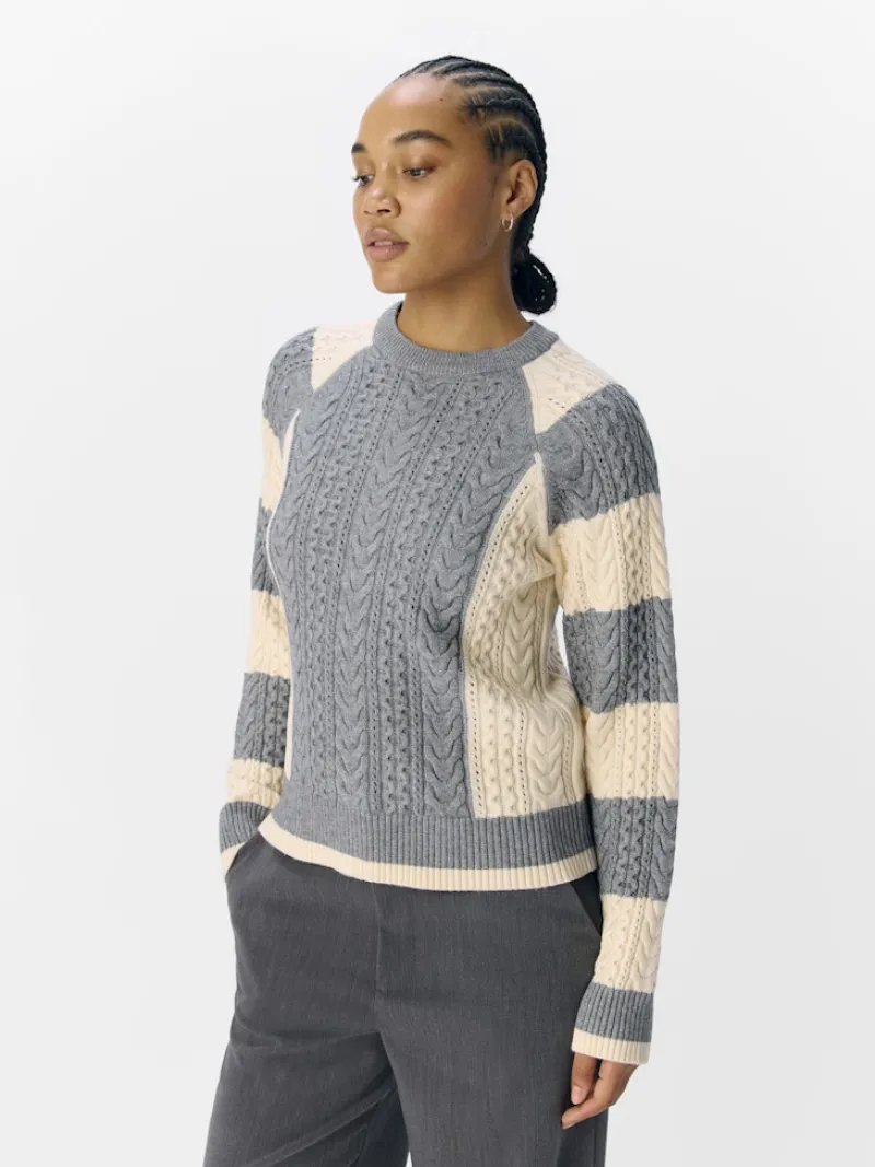 Object Pullover & Sweatshirts*OBJMEG LS LO O-NECK CABLE KNIT DIV Medium Grey Melange