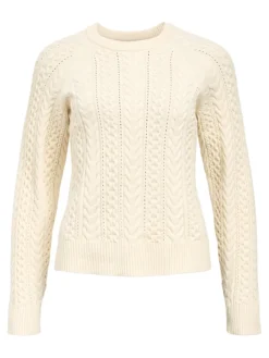 Object Pullover & Sweatshirts*OBJMEG LS LO O-NECK CABLE KNIT DIV sandshell