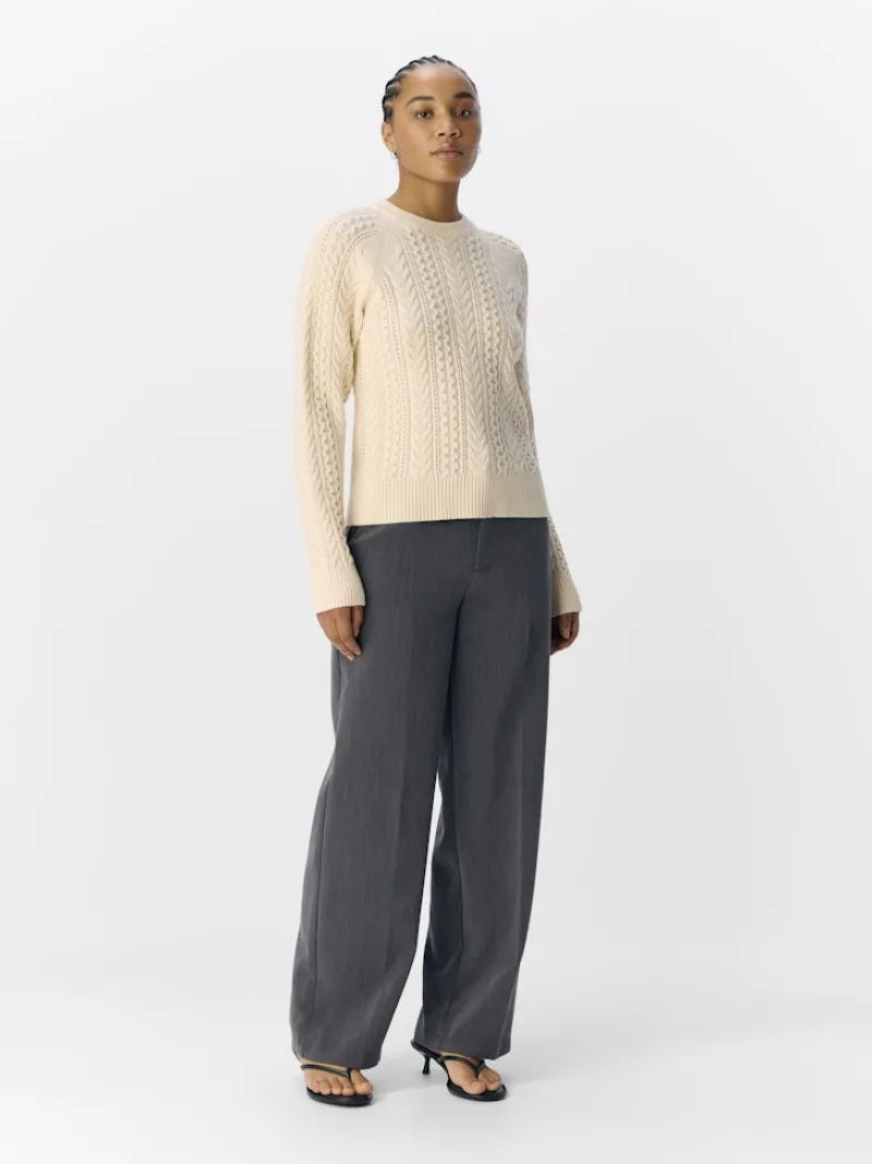 Object Pullover & Sweatshirts*OBJMEG LS LO O-NECK CABLE KNIT DIV sandshell