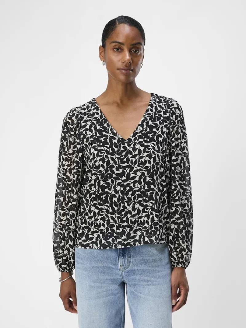 Object Blusen*OBJMILA RE L/S V-NECK TOP NOOS sandshell
