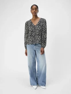 Object Blusen*OBJMILA RE L/S V-NECK TOP NOOS sandshell