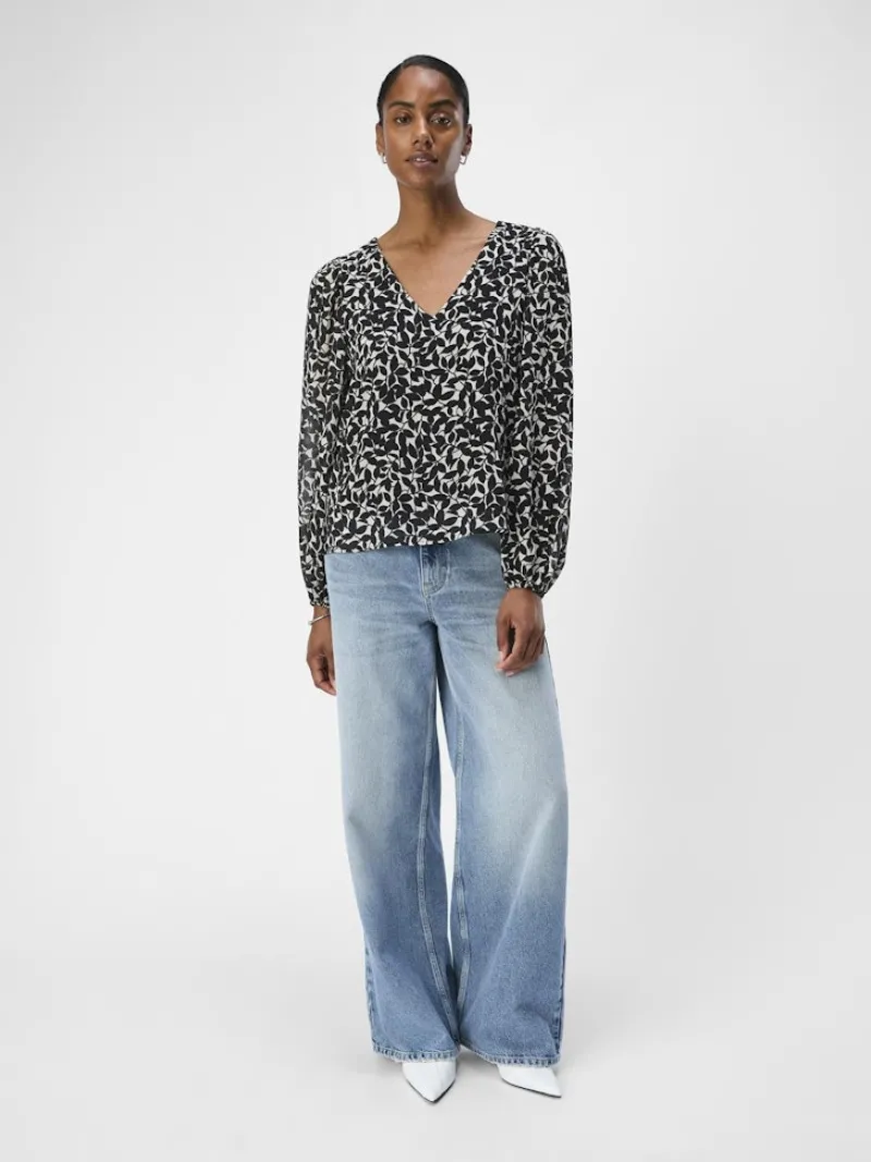 Object Blusen*OBJMILA RE L/S V-NECK TOP NOOS sandshell