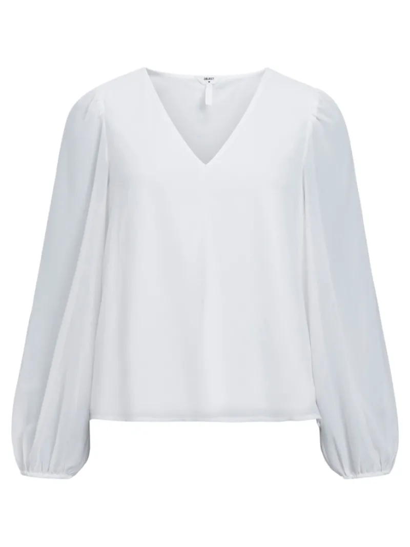 Object Blusen*OBJMILA RE L/S V-NECK TOP NOOS Cloud Dancer
