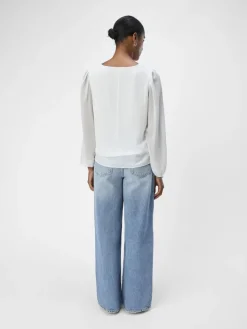 Object Blusen*OBJMILA RE L/S V-NECK TOP NOOS Cloud Dancer