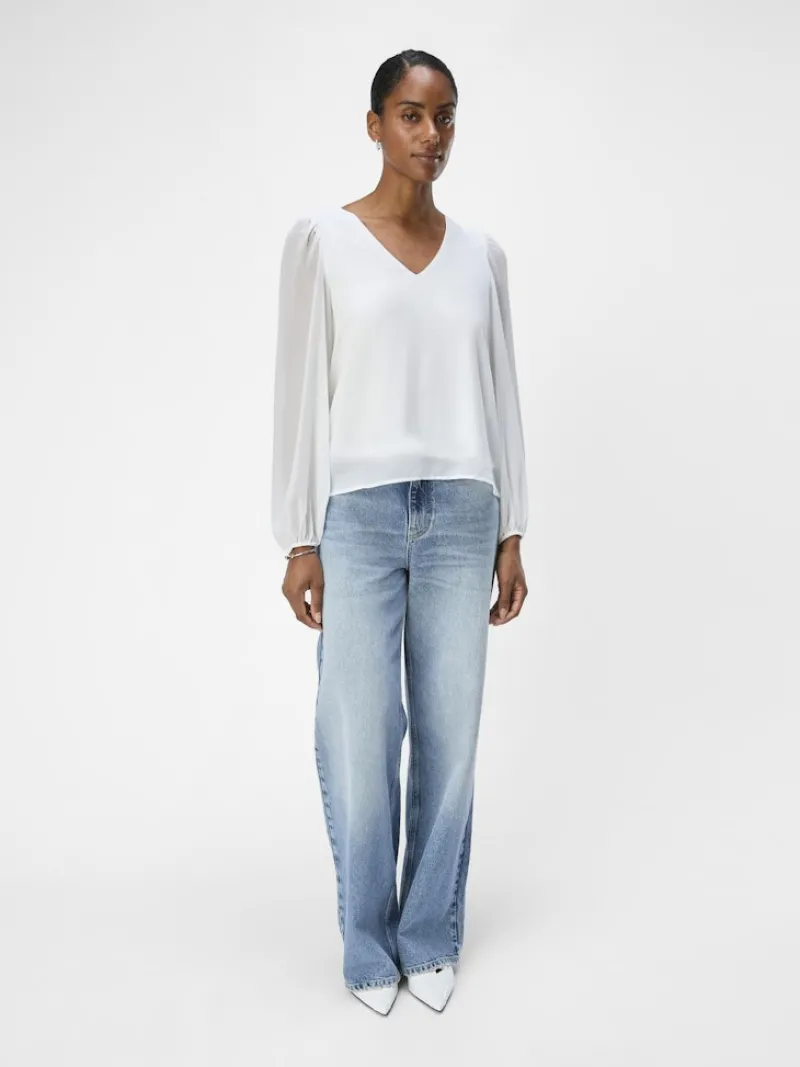 Object Blusen*OBJMILA RE L/S V-NECK TOP NOOS Cloud Dancer