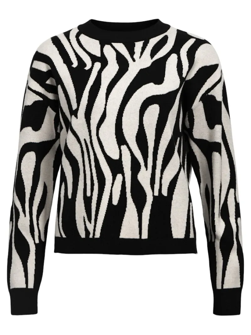 Object Pullover & Sweatshirts*OBJRAY LO L/S KNIT PULLOVER AOP NOOS black3