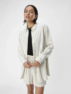 Object Blusen*OBJSANNE L/S SHIRT AOP NOOS sandshell