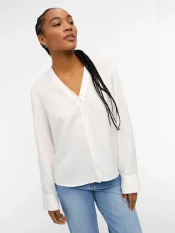 Object Blusen*OBJTILDA L/S V-NECK SHIRT NOOS Cloud Dancer