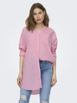 Only Blusen*ONLAPELDOORN SOLID V-NECK L/S SHIRT NOOS begonia pink