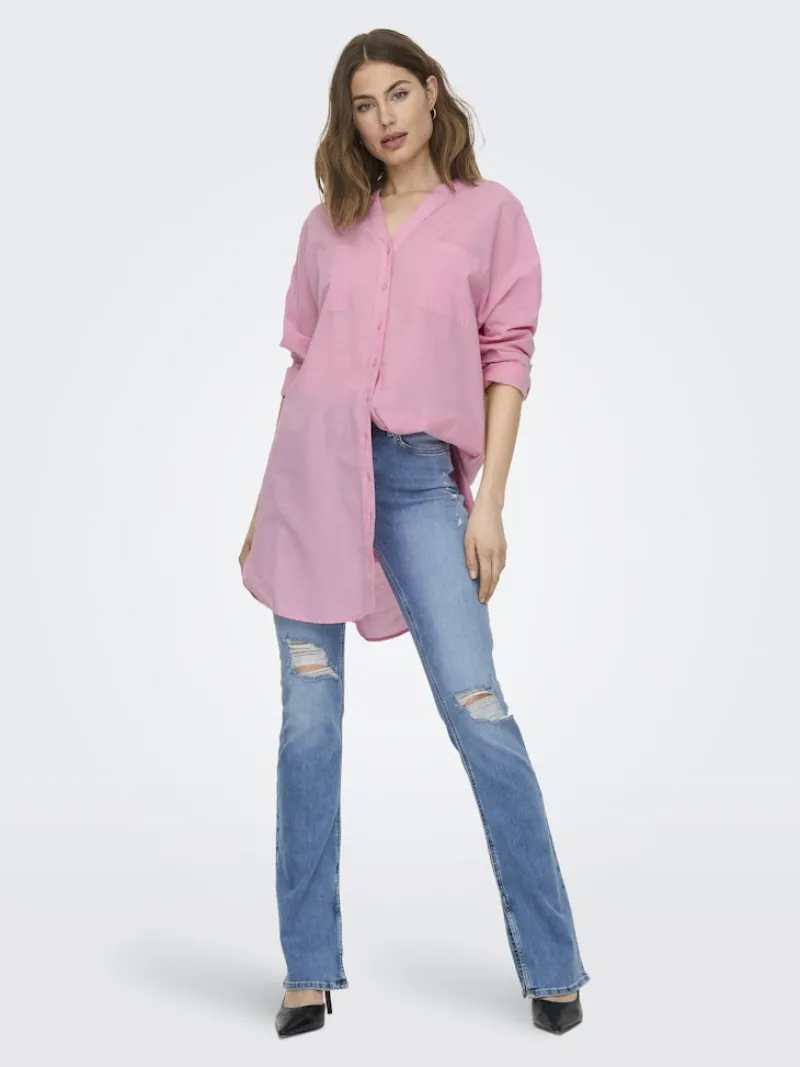 Only Blusen*ONLAPELDOORN SOLID V-NECK L/S SHIRT NOOS begonia pink