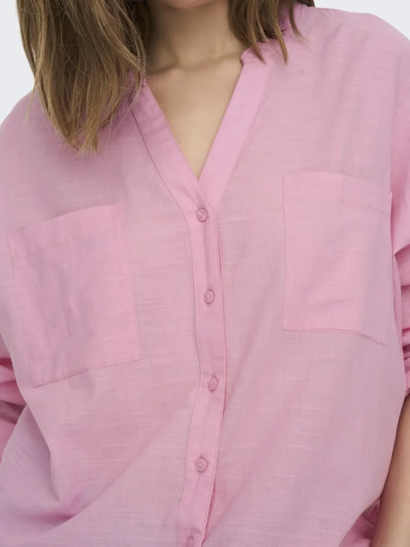 Only Blusen*ONLAPELDOORN SOLID V-NECK L/S SHIRT NOOS begonia pink