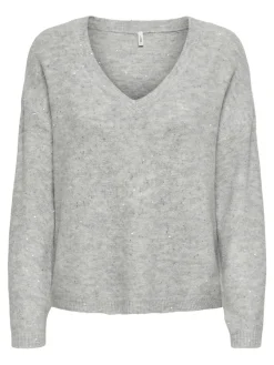 Only Pullover & Sweatshirts*ONLARIZONA LS SEQUINS V-NECK PUL KNT Light Grey Melange