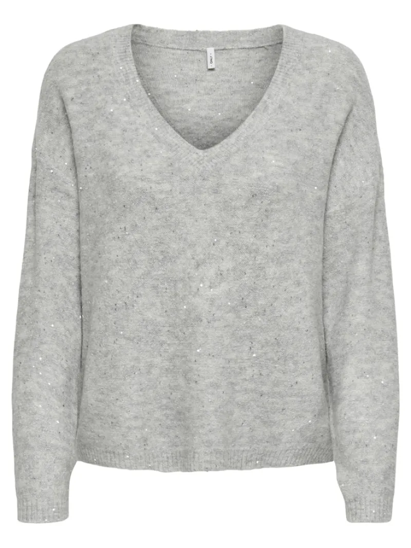 Only Pullover & Sweatshirts*ONLARIZONA LS SEQUINS V-NECK PUL KNT Light Grey Melange
