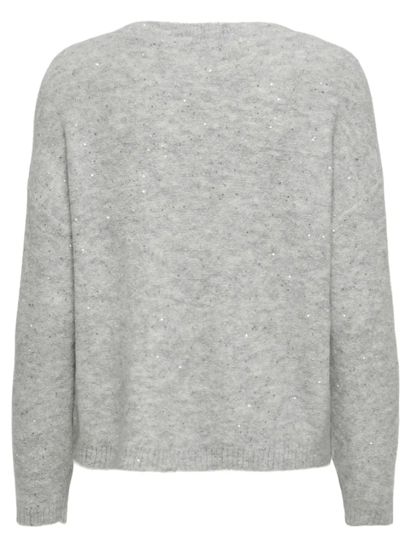 Only Pullover & Sweatshirts*ONLARIZONA LS SEQUINS V-NECK PUL KNT Light Grey Melange