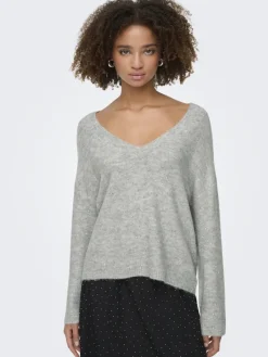 Only Pullover & Sweatshirts*ONLARIZONA LS SEQUINS V-NECK PUL KNT Light Grey Melange